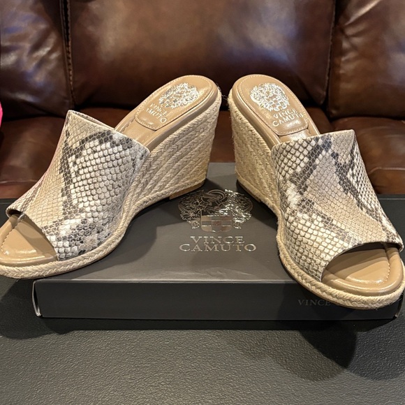 Vince Camuto Shoes - Vince Camuto Tan Snake Print Wedge Sandals